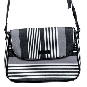 Vera Bradley Midnight Stripe Crossbody Bag Purse Black and White Minimalist